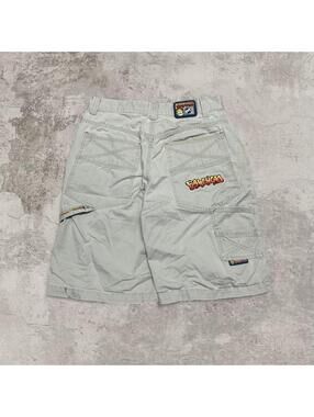 Vintage 90’s JNCO Flamehead tan Cargo shorts with a crazy embroidery